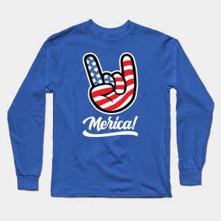 Merica Rocker Hand USA Flag American Long Sleeve T-Shirt